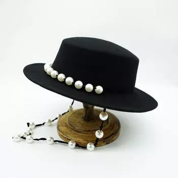 Шикарная зимняя шерстяная фетровая большая жемчужная лента праздничная женская солнцезащитная шапка женская шляпа для отдыха head size 57cm