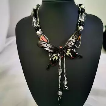 Шикарное двухслойное ожерелье с кисточками в виде бабочки — акриловая цепочка на ключицу в винтажном стиле для женщин, идеально подходит для повседневного и праздничного образа чёрный