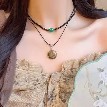 Шикарное двухслойное ожерелье Zen: Цепочка на ключицу из искусственного халцедона X1350 серебряный