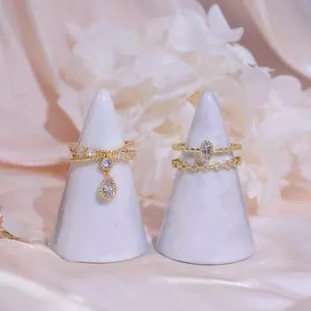 Шикарное двухслойное регулируемое разомкнутое кольцо с цирконием для женщин - легкий роскошный нишевый дизайн, высококачественное кольцо на указательный палец Cross teardrop zircon