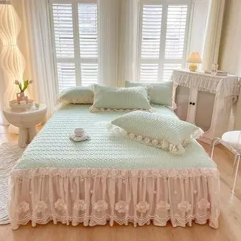Шикарное латексное летнее покрывало на кровать, кружевная юбка для кровати, чехол для двуспальной кровати, охлаждающий коврик для сна, мягкий, моющийся, с 2 наволочками 150x200cm 59x79inch