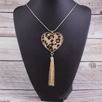Шикарное леопардовое ожерелье с модным леопардовым принтом в форме сердца с длинной кисточкой коричневый