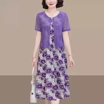 Шикарное летнее платье из двух частей для мам, элегантное, стройнящее и молодое, модная одежда для женщин среднего возраста XL