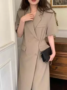 Шикарное летнее платье во французском стиле из Южной Кореи, элегантное элегантное облегающее платье средней длины на шнуровке на талии для женщин one size чёрный