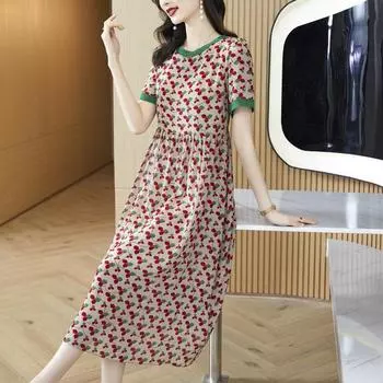 Шикарное летнее шелковое платье больших размеров с модными рисунками для мам, шелковое платье длиной до колена M розовый