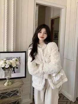 Шикарное маленькое ароматное пальто из плюша ягненка для женщин, зимнее, для светских дам, с утолщенным верхом S