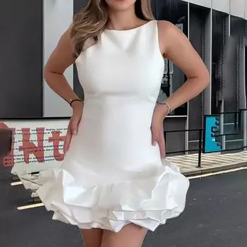 Шикарное мини-платье Y2K без рукавов с открытой спиной для женщин, элегантное короткое платье с оборками и складками, праздничное женское вечернее платье для вечеринок XS белый