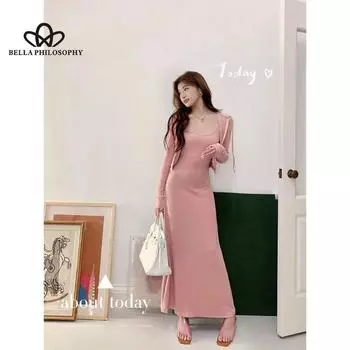 Шикарное новое облегающее однотонное платье в корейском стиле с капюшоном и длинными рукавами, костюм-двойка с капюшоном XS серый