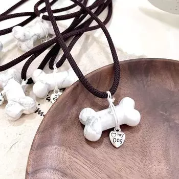 Шикарное ожерелье с подвеской в виде щенячьей кости бирюзового и белого цвета с ремешком ручной работы n0836 белый/бирюзовый