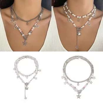 Шикарное ожерелье со звездным шармом, ожерелье со звездной цепочкой, ожерелье со звездным кулоном, ожерелье с бисером, украшения на шею для разных стилей 2