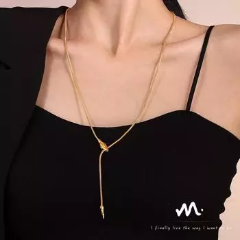 Шикарное ожерелье в виде головы змеи — европейский и американский стиль, холодный дизайн, нержавеющая сталь, длинный модный уличный аксессуар.