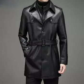 Шикарное пальто из натуральной кожи, мужская одежда, зимняя новая толстая теплая куртка, повседневный мужской Тренч большого размера F 5XL