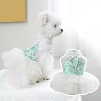 Шикарное платье принцессы для собак, юбка-камисоль для щенков с кружевом, милый костюм для домашних животных, платье-пачка для вечеринок на Хэллоуин, Рождество, день рождения XS зелёный