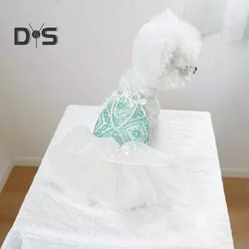 Шикарное платье принцессы для собак, юбка-камисоль для щенков с кружевом, милый костюм для домашних животных, платье-пачка для вечеринок на Хэллоуин, Рождество, день рождения S зелёный