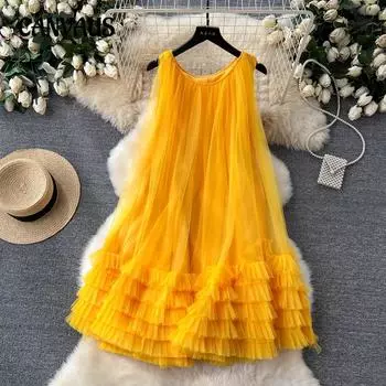 Шикарное праздничное платье свободного покроя, ленивое, без рукавов, летнее женское платье One size белый