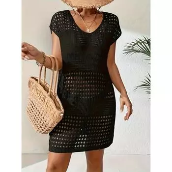 Шикарное прикрытое платье с V-образным вырезом и вырезом — мягкий трикотаж, однотонное, без рукавов — идеальная одежда для пляжа и отдыха для женщин One Size белый