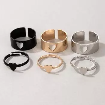 Шикарное сердце/луна/звезда/дельфин в форме регулируемого сплава, креативные изысканные открытые кольца для кольца подруги 1 чёрный
