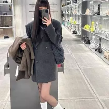 Шикарное серое шерстяное пальто для женщин с корейским влиянием, подчеркнет элегантность осенью/зимой S серый