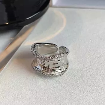 Шикарное широкое медное кольцо-лента для женщин с неровными стразами, стильный аксессуар для девушек, модный J5832