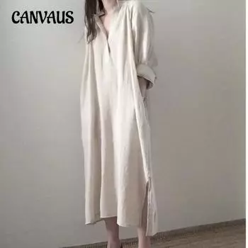 Шикарное свободное платье-рубашка Lazy Wind, женское платье средней длины с V-образным вырезом длиной до колена, больших размеров S белый