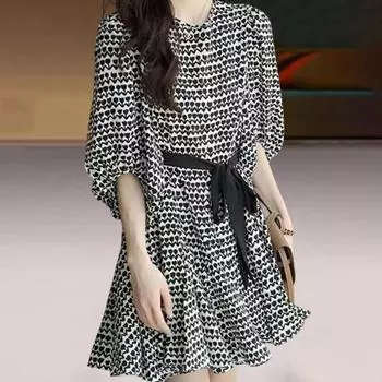 Шикарное свободное вечернее платье с поясом для свиданий и высокой талией, женская одежда, мини L чёрный