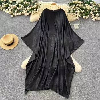 Шикарное винтажное платье с длинным рукавом, круглым вырезом, однотонное, свободного кроя, приталенное, элегантное, сказочное, в корейском стиле, бохо, сарафан, женская одежда, длинное платье One Size