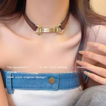 Шикарное женское кожаное ожерелье с пряжкой в виде подковы - европейский и американский стиль, модная цепочка на ключицу X1455 золотой