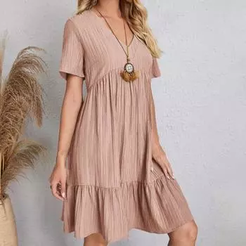 V-образный вырез с короткими рукавами, плиссированный свободный подол, лоскутный пуловер L чёрный