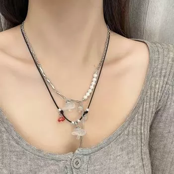 Шикарное женское ожерелье с подвеской в виде гриба — милый, изысканный дизайн, универсальная цепочка для ключицы, идеальный аксессуар на осень/зиму. N1177S, drawstring rope чёрный