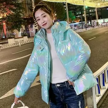 Шикарное женское зимнее базовое ветрозащитное блестящее пальто-пузырь, верхняя одежда, пальто, куртка-пуховик большого размера, парки с хлопковой подкладкой S синий