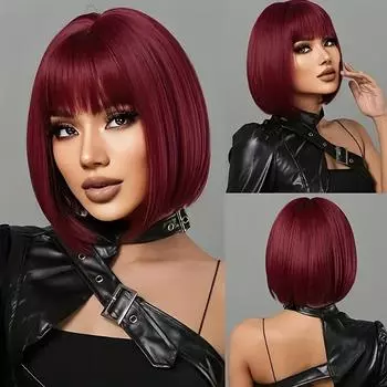 Шикарные элегантные 12-дюймовые парики боб с челкой — удобные, термостойкие, унисекс, синтетические волосы для взрослых, легко укладывать с надежной пряжкой-сеткой для ежедневного использования