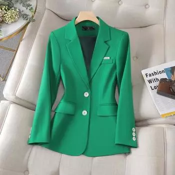 Шикарные блейзеры для женщин, весенние повседневные пальто, черная женская куртка, костюм, базовый тонкий блейзер, женская куртка для офиса S зелёный