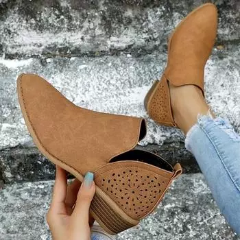 Шикарные ботильоны с V-образным вырезом — толстый каблук, заостренный носок, удобная стелька, легко надевается, стильная женская обувь на каждый день 36 чёрный