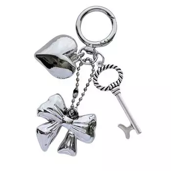 Шикарные брелоки в виде сердца и бантика, уникальный серебристый брелок-подвеска в виде сердца и бантика, брелоки-шармы для повседневного использования
