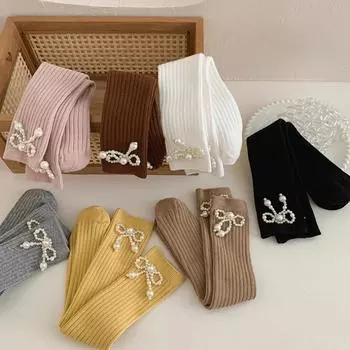 Шикарные детские носки с бантом для девочек, модные, простые, однотонные, высокие носки для маленьких девочек, мягкие, хлопковые, осенние школьные носки