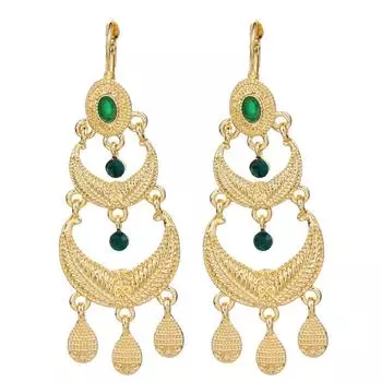 Шикарные длинные серьги золотого цвета для женщин, серьги с кисточками и рельефным узором, Ближневосточные этнические украшения зелёный