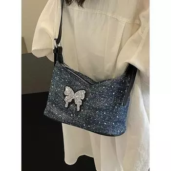 Шикарные джинсовые сумки-бабочки для женщин, корейская мода, дизайн на молнии, маленькая квадратная сумка, женская повседневная сумка через плечо