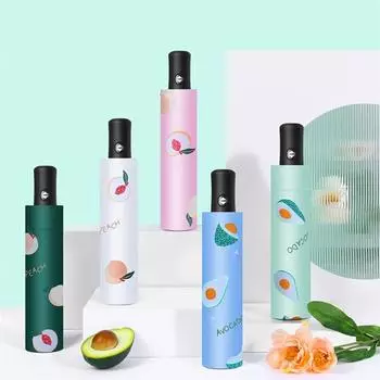 Шикарные фрукты, анти-УФ-складные зонты, компактные солнцезащитные зонты для женщин и женщин, ветрозащитный дождь, прекрасный авокадо, автоматический зонт