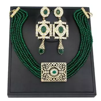 Шикарные комплекты ювелирных украшений для невесты золотого цвета для женщин, ожерелье-колье с бусинами, серьги-капли, арабские свадебные украшения красный