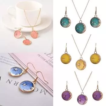 Шикарные круглые серьги-крючки с планетой, ожерелье, комплект ювелирных изделий для женщин и девочек, подарок на день рождения синий