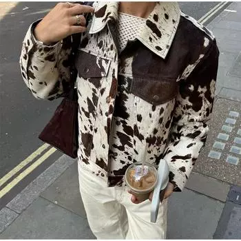 Шикарные куртки с контрастным принтом для женщин, винтажные повседневные однобортные с длинным рукавом и карманами, пальто для осени и улицы S белый
