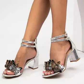 Шикарные модные женские туфли на высоком каблуке 7 см с бабочками, элегантные сексуальные летние женские сандалии большого размера, обувь отличного качества 6