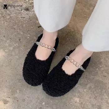 Шикарные мокасины из овечьей шерсти женские с бусинами и кристаллами из хлопка Мэри Джейн женские меховые балетки плюшевые зимние туфли женские добавить кашемировые мокасины 5 бежевый