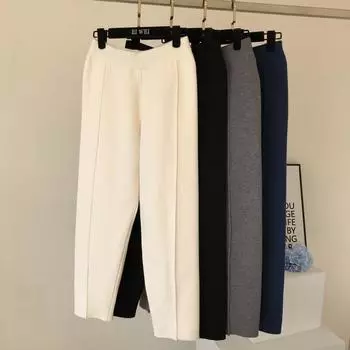 Шикарные осенне-зимние шикарные шаровары женские свободные брюки удобные толстые теплые универсальные трикотажные бабушкины брюки One Size бежевый