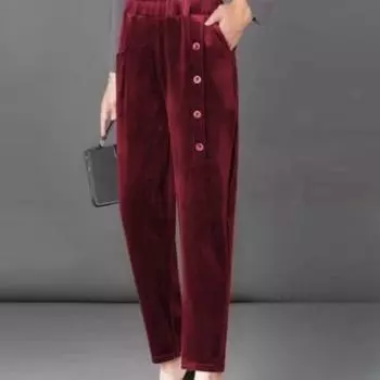 Шикарные осенне-зимние винтажные вельветовые брюки, новые повседневные теплые длинные брюки с высокой талией, ретро-брюки до щиколотки в уличном стиле M чёрный