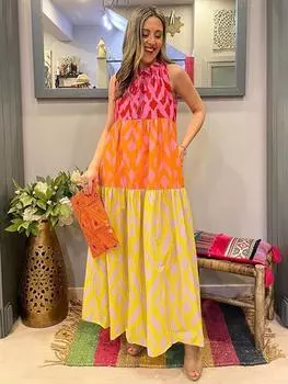 Шикарные повседневные длинные женские платья без рукавов с принтом в стиле пэчворк, летние свободные праздничные пляжные женские халаты L