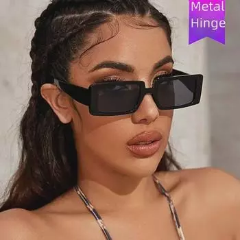 Шикарные прямоугольные солнцезащитные очки в узкой оправе для женщин — ретро-европейский и американский стиль, идеально подходят для фотографий и образов влиятельных людей Metal Hinge