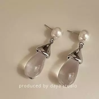 Шикарные ретро французские прозрачные серьги-капли с жемчугом - Элегантный тренд 2025