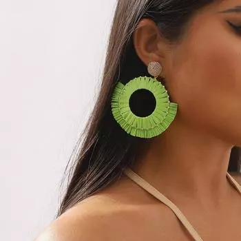 Шикарные серьги из ротанга в стиле бохо в винтажном и повседневном стиле для отпуска зелёный