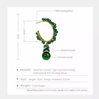 Шикарные серьги-кольца из стерлингового серебра 925 пробы ослепительно зеленого цвета с плетеными украшениями из австрийских кристаллов